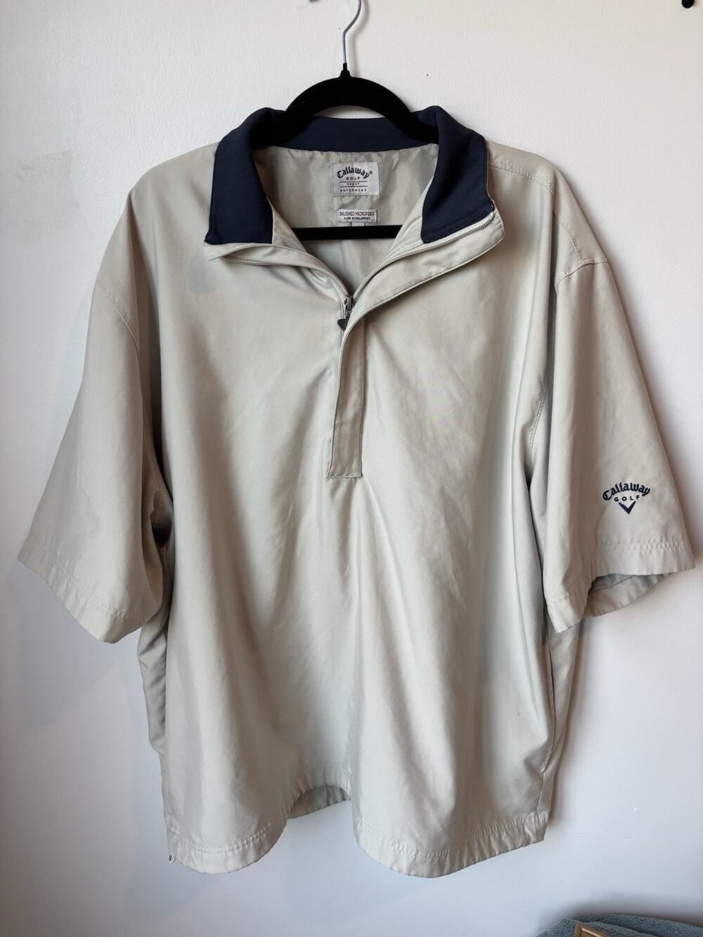 Callaway Golf Short Sleeve Pullover Beige Windbreaker Men Size Large